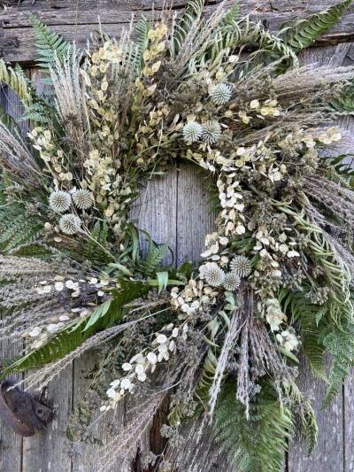 Dried wreath grasses and greens