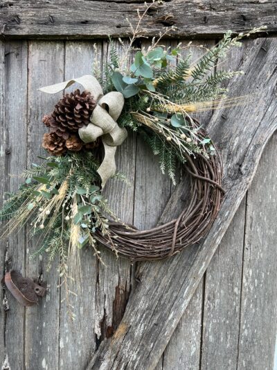 Hemlock and eucalyptus holiday wreath