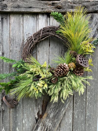 Golden pine and Hinoki Holiday wreath