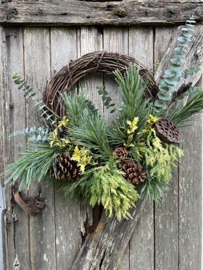 Blue Pine and eucalyptus holiday wreath