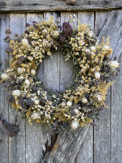 dried wreath solidago and oregano