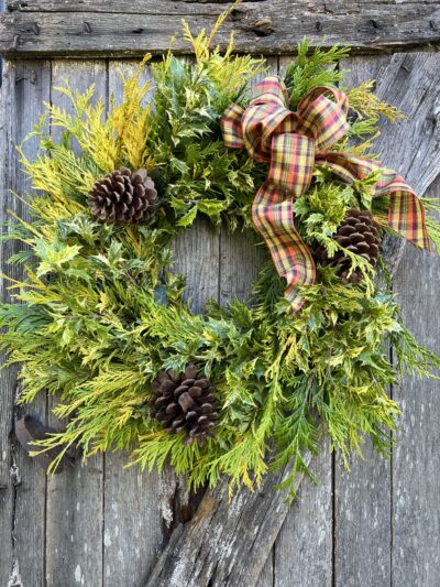green and gold holiday wreath