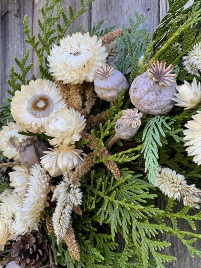 holiday wreath cedar close up