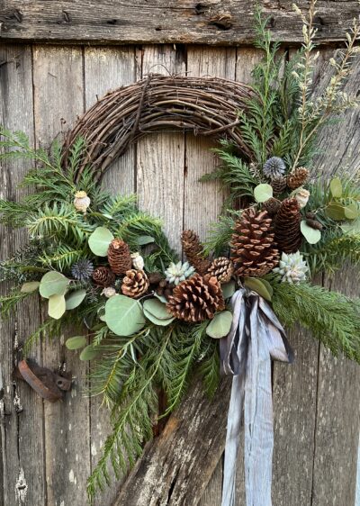 holiday wreath cedar eucalyptus and Chinese fir