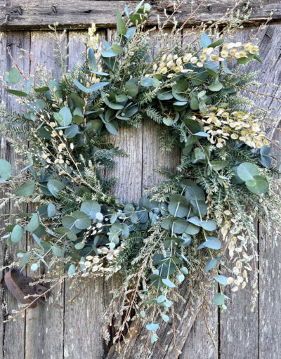 holiday wreath eucalyptus and hemlock