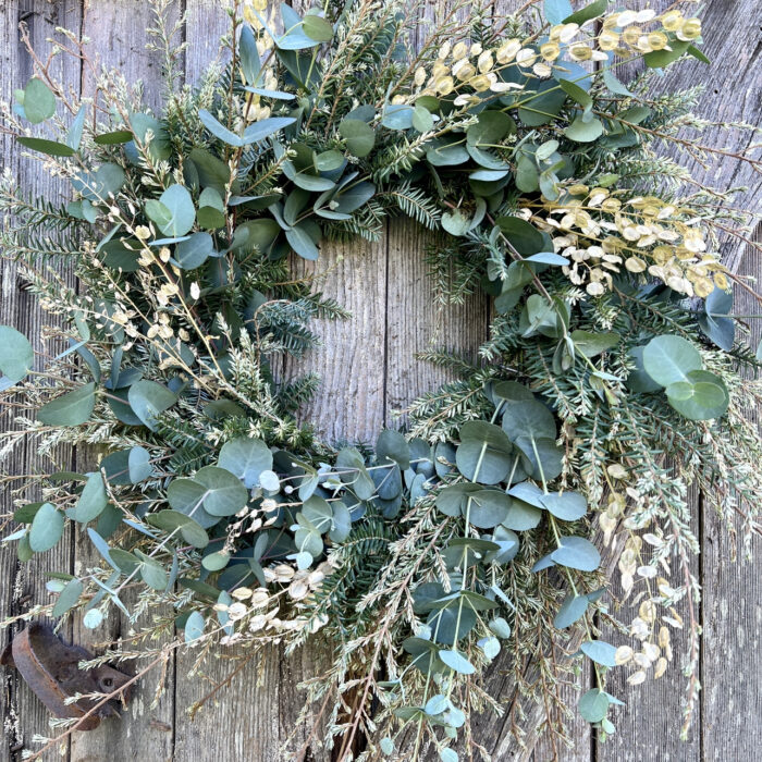 holiday wreath eucalyptus and hemlock