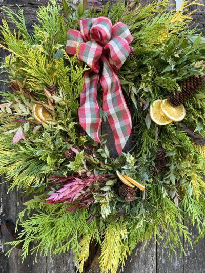 golden cedar and goshiki holiday wreath