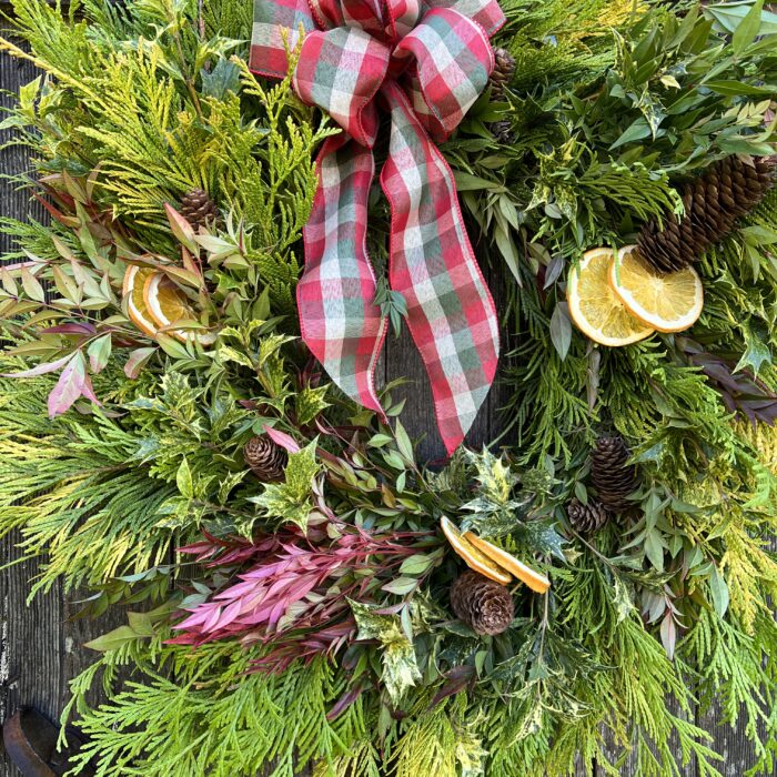 golden cedar and goshiki holiday wreath