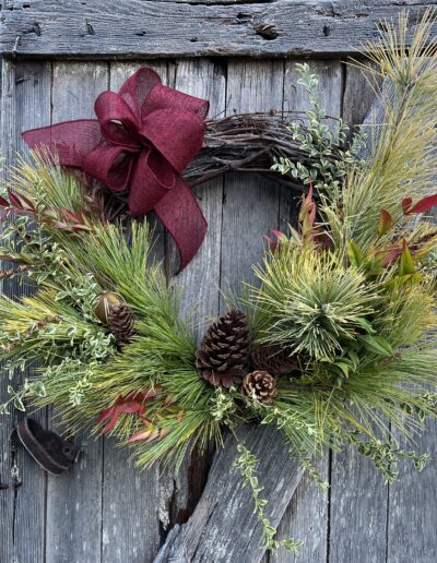 golden pine and boxwood holiday wreath