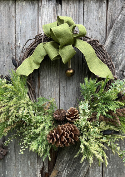 Golden Pine and Cryptomeria holiday wreath