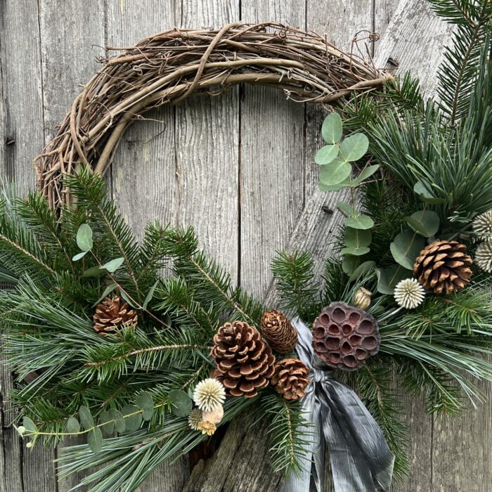 Fir blue pine and eucalyptus holiday wreath