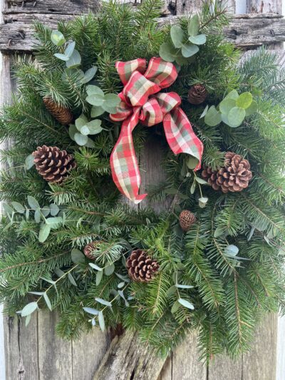 Fir and eucalyptus holiday grapevine wreath