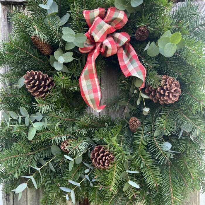 Fir and eucalyptus holiday grapevine wreath